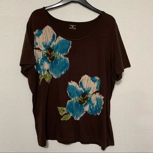 Jones New York Sport Brown Flower Blouse